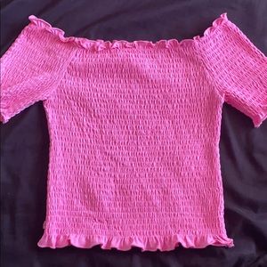 Off the shoulder crop top with lettuce ruffles